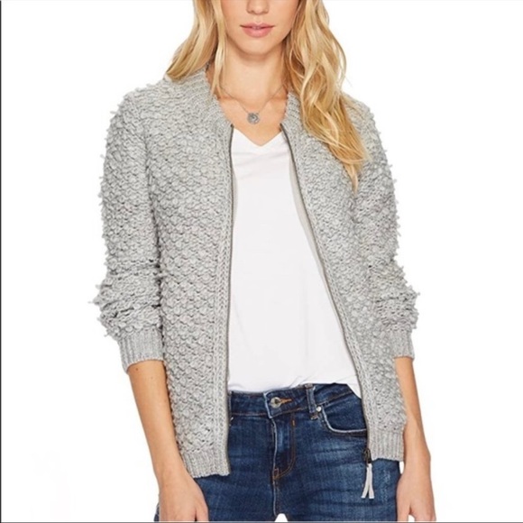 Lucky Brand Grey Chunky Textured Bomber Sweater 1X - Picture 5 of 16